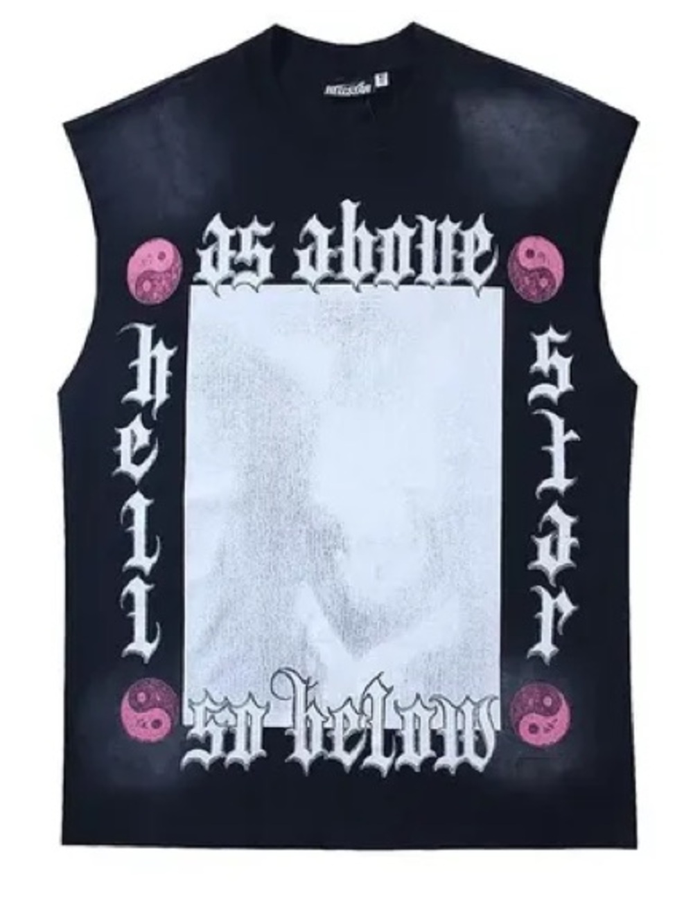 Hellstar Black double Graphic faded Sleeveless Mens Top with Pink Accents